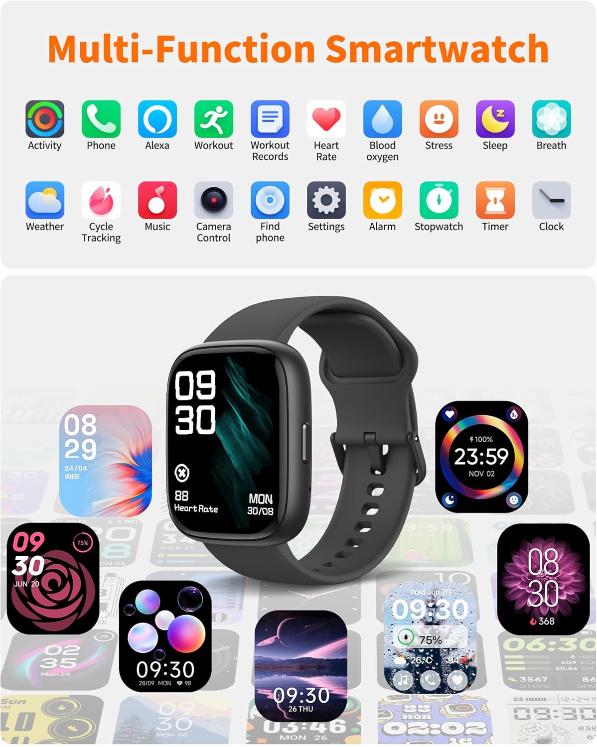 Smart Watch for Men Women, Bluetooth Calling, 1.83" HD Touch Screen Fitness Tracker, 100+ Sports Modes, Heart Rate Sleep Monitor, DIY Dial, IP68 Waterproof, Compatible with Android & iOS
